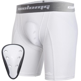 Coolomg Men Sliding Shorts With Protective Cup For Baseball Football Mma Lacrosse Hockey White S