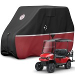 Li Libzaki 2 Passenger Golf Cart Cover Fits Ezgo, Club Car, Yamaha, 420D Waterproof Windproof Sunproof Outdoor All-Weather Full Cover-Red
