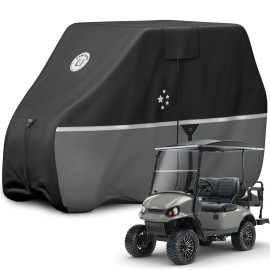 Li Libzaki 2 Passenger Golf Cart Cover Fits Ezgo, Club Car, Yamaha, 420D Waterproof Windproof Sunproof Outdoor All-Weather Full Cover -Gray