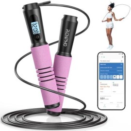 Renpho Smart Jump Rope With Counter, Fitness Skipping Rope With App Data Analysis, Workout Jump Ropes For Home Gym, Crossfit, Jumping Rope For Exercise For Men, Women, Kids, Girls - Pink