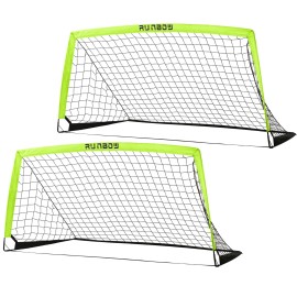 Runbow 6X4 Ft Portable Kids Soccer Goal For Backyard Practice Soccer Net Set Of 2 With Carry Bag (6X4 Ft, Light Yellow, 2 Pack)