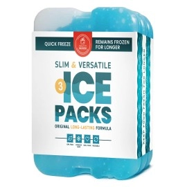 Healthy Packers Ice Packs For Lunch Bags - Original Cool Pack Slim & Long-Lasting Reusable Ice Pack For Lunch Box, Lunch Bag And Cooler Freezer Packs For Coolers (3 Pack)