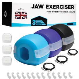 Lock N Stock Jaw Trainer, Exerciser For Jawline - Pack Of 3 - Three Levels Of Resistance - Build & Chisel Your Jawline Jawz Includes 9 Free Extra Biting Strips & 3 Necklaces (Uk)