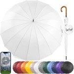 Royal Walk Windproof Large Umbrella For Rain 54 Inch Automatic Open For 2 Persons Wind Resistant Big Golf Umbrellas For Adult Men Women Classic Wooden Handle Fast Drying Strong 16 Ribs Travel 120Cm (White)