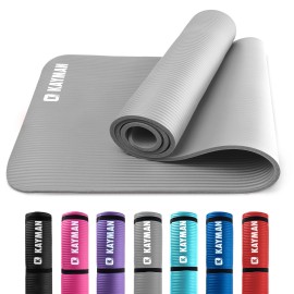 Kayman Exercise Yoga Mat Non Slip - Grey, 183 X 60 Cm Best Training & Workout Mat For Yoga, Pilates, Gymnastics, Stretching & Meditation Eco Friendly Exercise Mat For Home With Carrying Straps