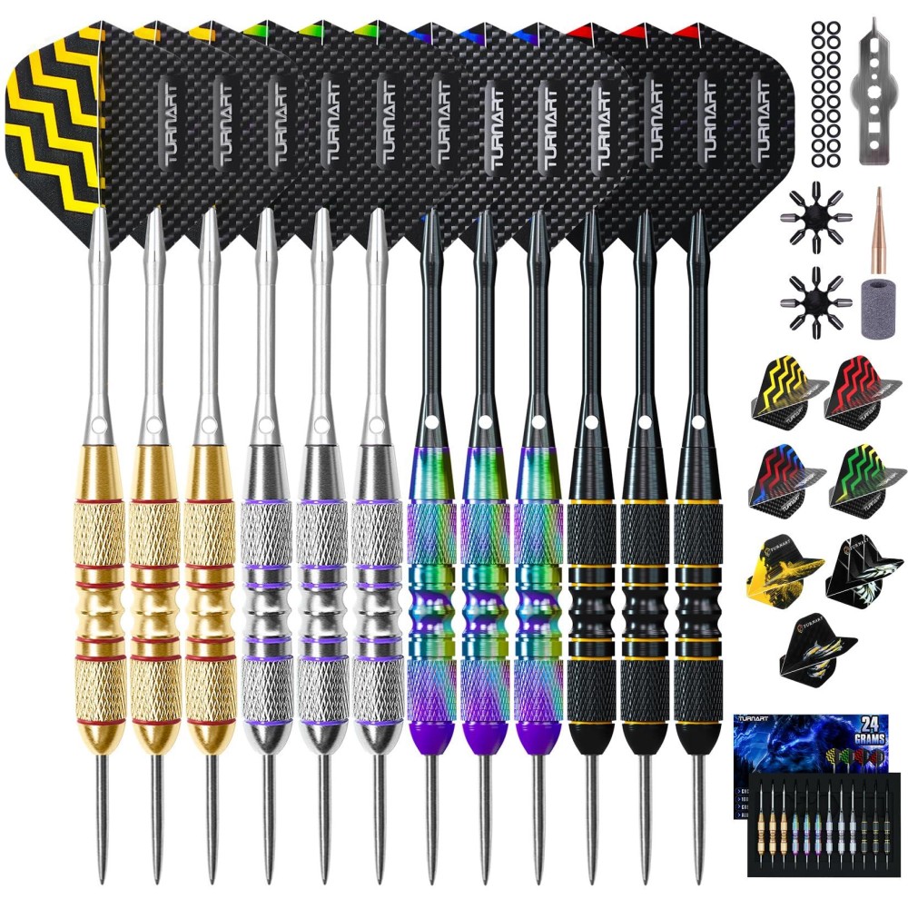 Darts Metal Tip Set - Steel Tip Darts Darts Set Professional Metal Darts 12 Pcs 22/24 Grams Pro Dart Set With Stylish Case Aluminum Shafts Extra 9 Flights