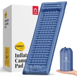 Qpau Sleeping Pad For Camping Self Inflating, 76''X26'', 4.7'' Extra-Thick Camping Mattress Enhanced Support, With Built-In Foot Pump, For Camping, Hiking - Airpad, Backpacking And Home, (Blue)