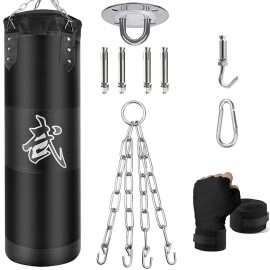 Zeruidm Hanging Punching Bag Set Unfilled, Heavy Boxing Bags Kickboxing Bag For Adults Kids, Youth Boxing Set With Hand Wraps, Punching Bag Hangers, For Mma Muay Thai Taekwondo Training