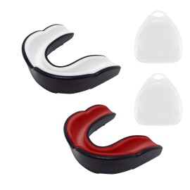 Sports Mouth Guard, 2 Pcs Adults And Junior Gum Shield With Case Slim Fit Professional Mouthguards For Boxing, Mma, Rugby, Martial Arts, Judo, Karate, Hockey And All Contact Sports (Junior, Red+White)