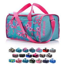 Sports Bag Gym Holdall Men Women Duffel Shoulder Fitness Bag Swimming Pool Bag Travel Holiday Strap Cabin Luggage Weekender Overnight Camping Small 20L Large 40L (Bluepink Flowers, 40 L), Blue Pink Flowers, 40 L, Sports