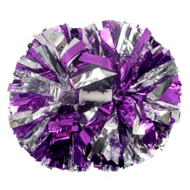 Hooshing 2Pcs Cheerleading Pom Poms Metallic Purple And Silver Cheer Pompoms With Baton Handle For Team Spirit Sports Dance Cheering Girls Gifts
