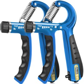 Flyfe Grip Strength Trainer, Plastic, 2 Pack 11-132 Lbs, Forearm Strengthener, Hand Squeezer Adjustable Resistance, Hand Grip Strengthener For Muscle Building And Injury Recovery (Blue)
