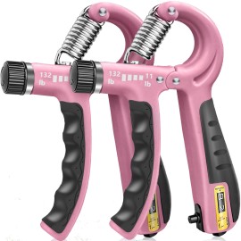 Flyfe Grip Strength Trainer, Plastic, 2 Pack 11-132 Lbs, Forearm Strengthener, Hand Squeezer Adjustable Resistance, Hand Grip Strengthener For Muscle Building And Injury Recovery (Pink)