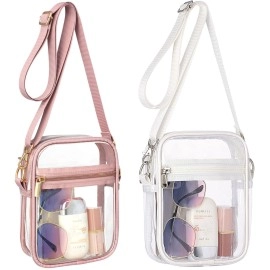 Packism Clear Purses For Women Stadium - Clear Bag Stadium Approved Crossbody Bag For Concerts Sporting Events Festivals Game Day, 2 Packs White & Pink