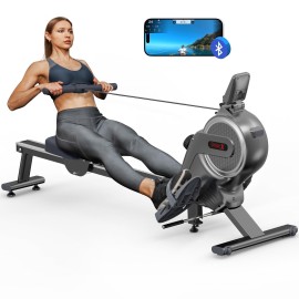 Magnetic Rowing Machine, Dripex Bluetooth Rower Machine For Home Use With Dual Slide Rail, 16 Levels Of Quiet Resistance, Max 350Lb Weight Capacity, App Compatible, Lcd Monitor