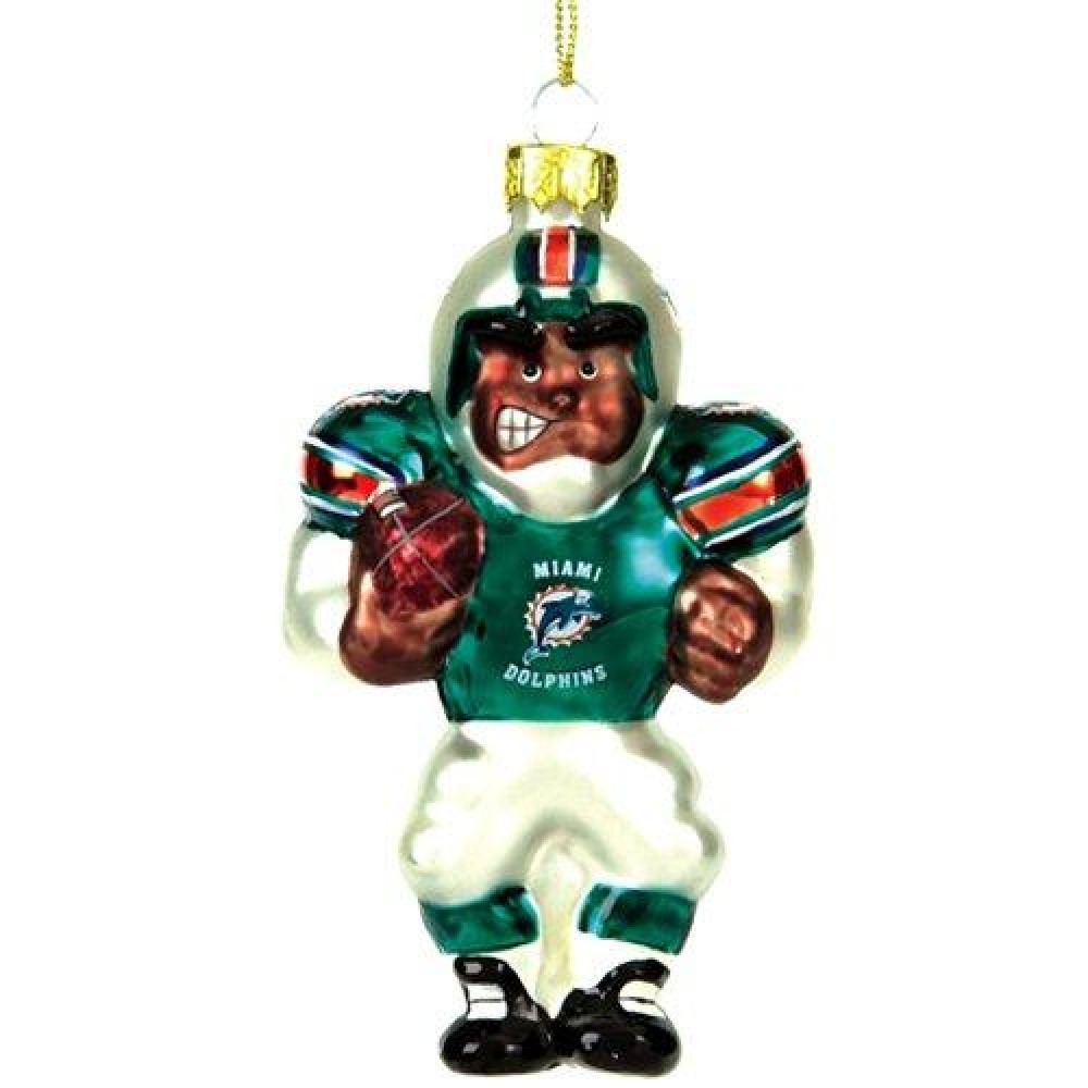 Miami Dolphins Ornament Blown Glass Football Player Co