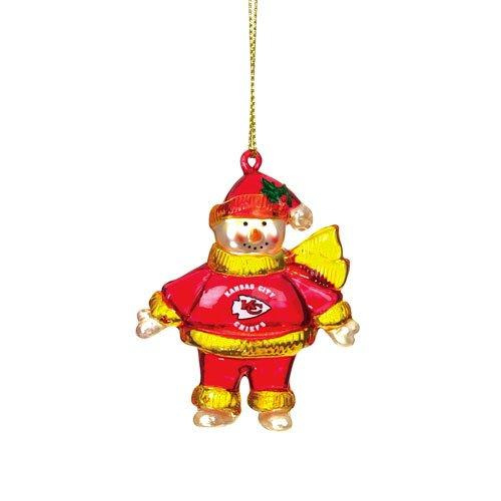 Kansas City Chiefs 2 3/4 Crystal Snowman Ornament Co