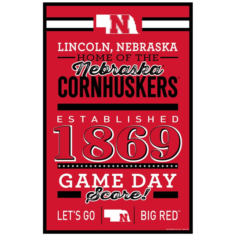 Nebraska Cornhuskers Sign 11X17 Wood Established Design