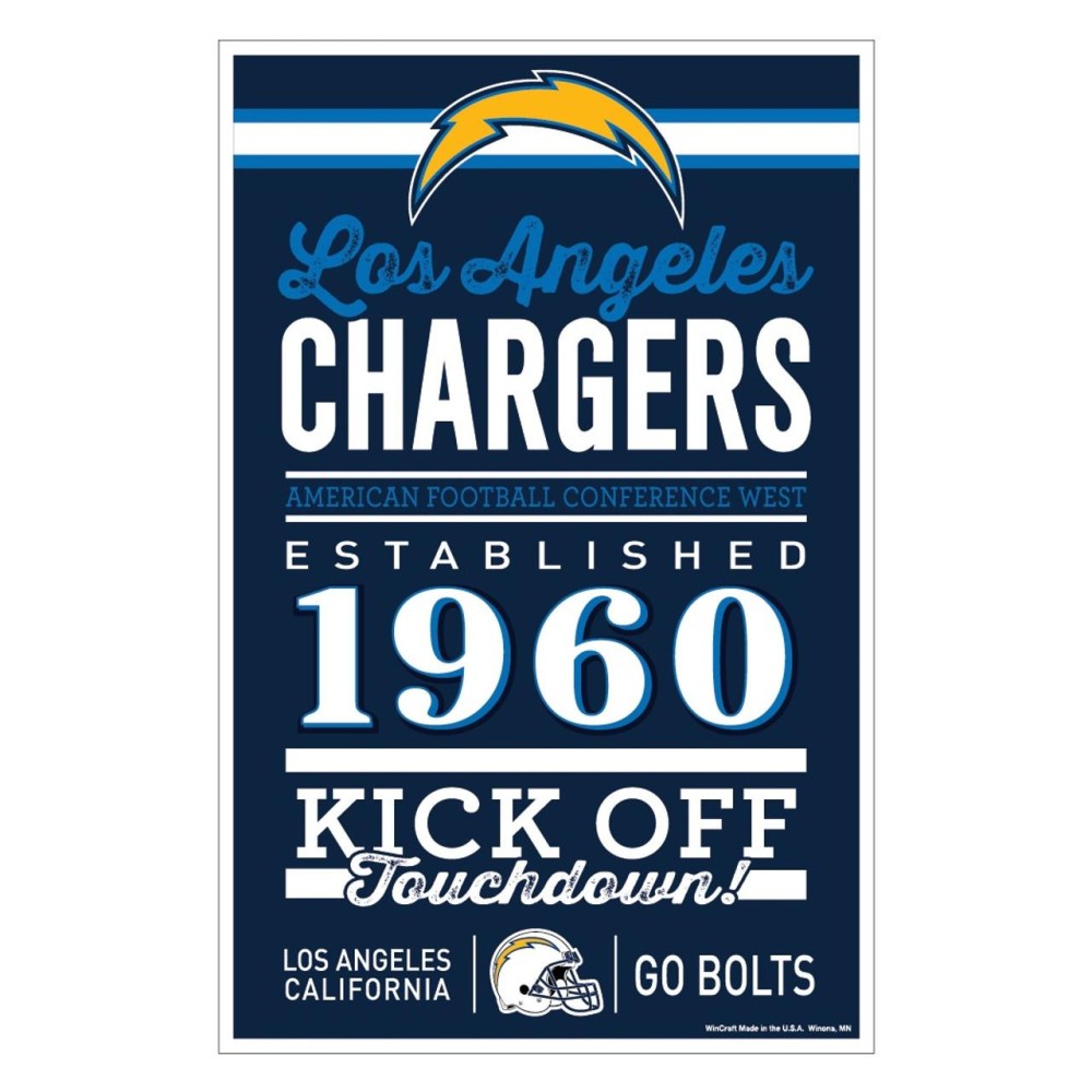 Los Angeles Chargers Sign 11X17 Wood Established Design