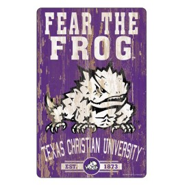 Tcu Horned Frogs Sign 11X17 Wood Slogan Design