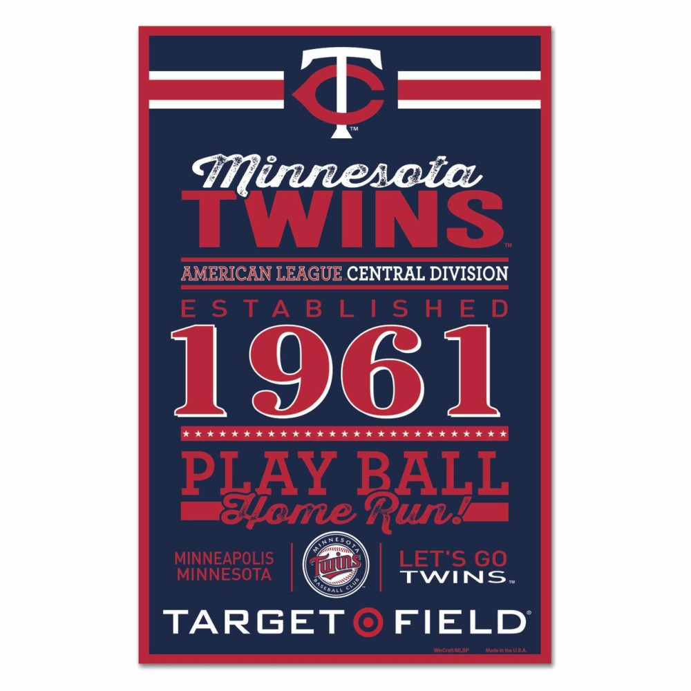 Minnesota Twins Sign 11X17 Wood Established Design