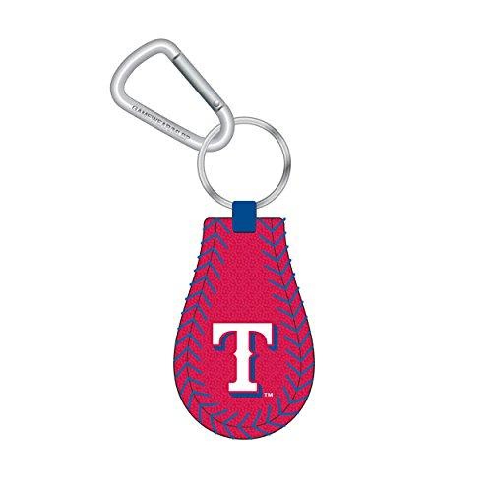 Texas Rangers Keychain Team Color Baseball Red Leather Blue Thread Co