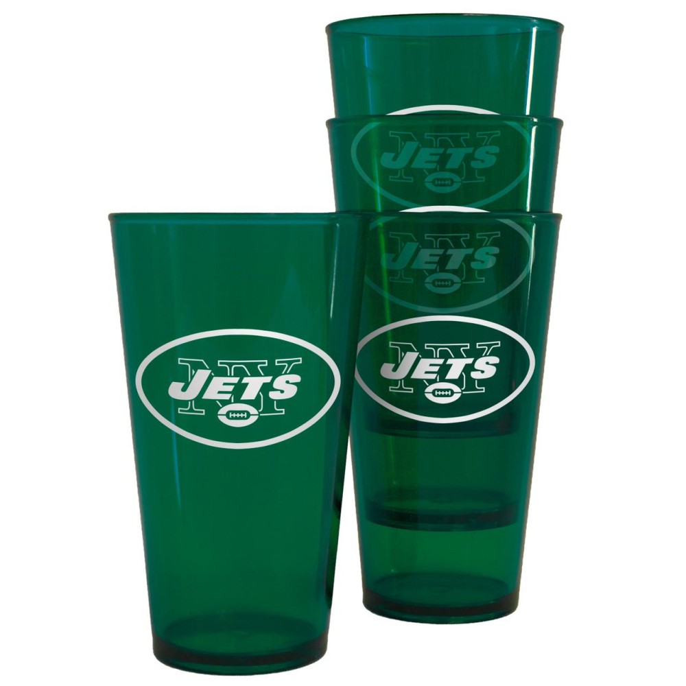 New York Jets Glass 16Oz Pint Plastic 4 Pack