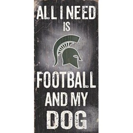 Michigan State Spartans Wood Sign - Football And Dog 6