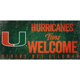 Miami Hurricanes Wood Sign Fans Welcome 12X6