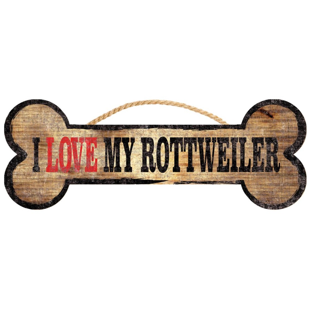 Pet Sign Wood Dog Bone Shape I Love My Rottweiler 10