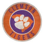 Clemson Tigers Sign Wood 12 Inch Round State Design