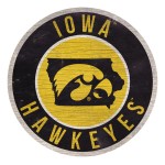 Iowa Hawkeyes Sign Wood 12 Inch Round State Design