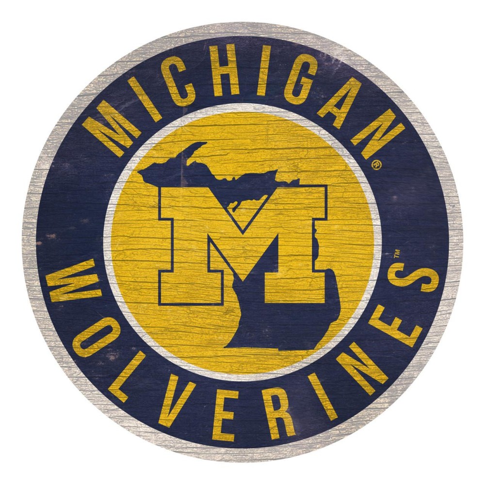 Michigan Wolverines Sign Wood 12 Inch Round State Design