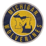 Michigan Wolverines Sign Wood 12 Inch Round State Design