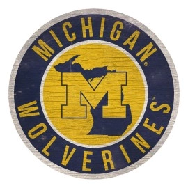 Michigan Wolverines Sign Wood 12 Inch Round State Design