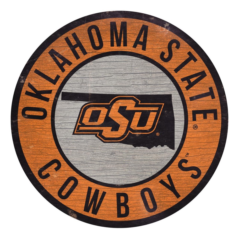 Oklahoma State Cowboys Sign Wood 12 Inch Round State Design - Special Order