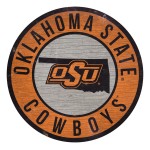 Oklahoma State Cowboys Sign Wood 12 Inch Round State Design - Special Order