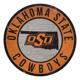 Oklahoma State Cowboys Sign Wood 12 Inch Round State Design - Special Order