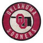 Oklahoma Sooners Sign Wood 12 Inch Round State Design