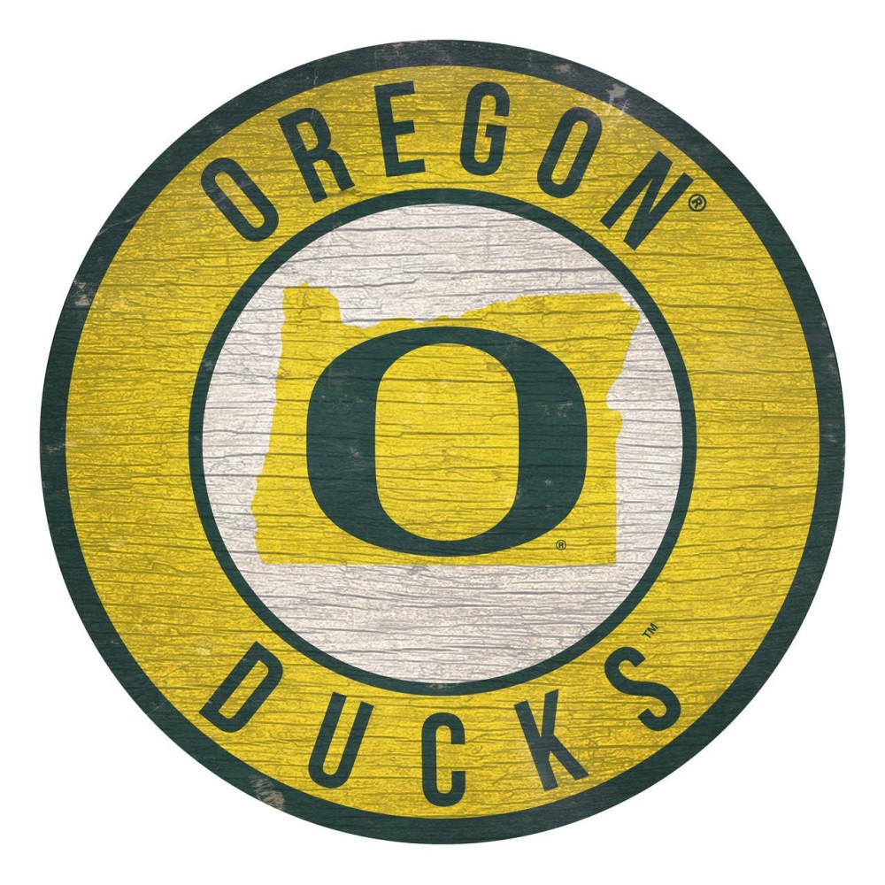 Oregon Ducks Sign Wood 12 Inch Round State Design - Special Order