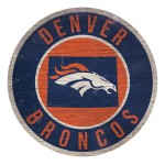 Denver Broncos Sign Wood 12 Inch Round State Design