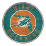 Miami Dolphins Sign Wood 12 Inch Round State Design