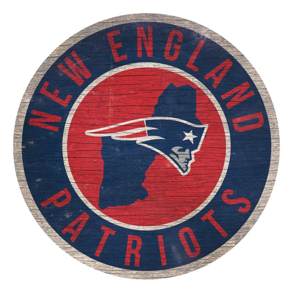 New England Patriots Sign Wood 12 Inch Round State Design