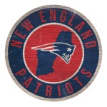 New England Patriots Sign Wood 12 Inch Round State Design