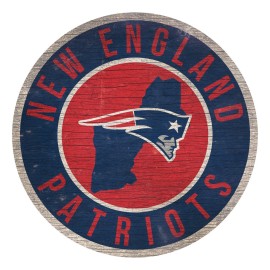 New England Patriots Sign Wood 12 Inch Round State Design