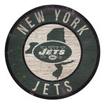 New York Jets Sign Wood 12 Inch Round State Design