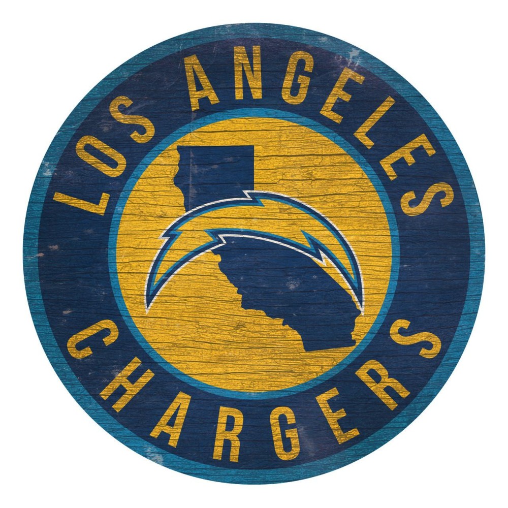 Los Angeles Chargers Sign Wood 12 Inch Round State Design