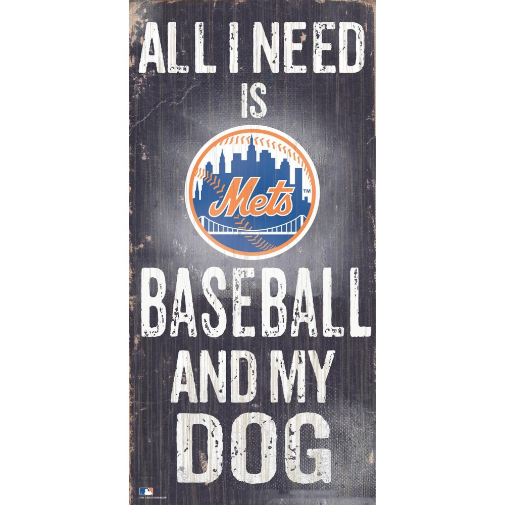 New York Mets Sign Wood 6X12 Baseball And Dog Design