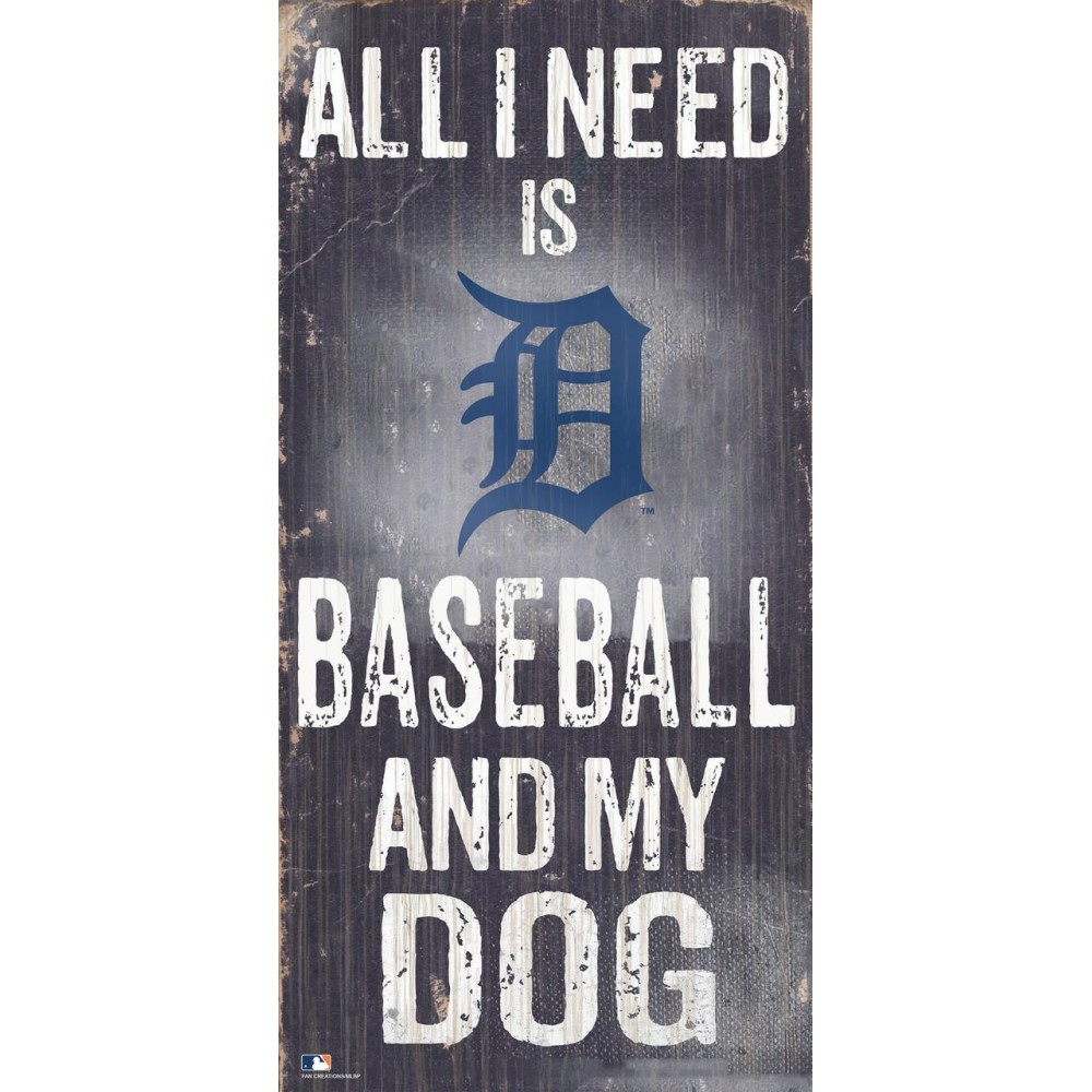 Detroit Tigers Sign Wood 6X12 Baseball And Dog Design