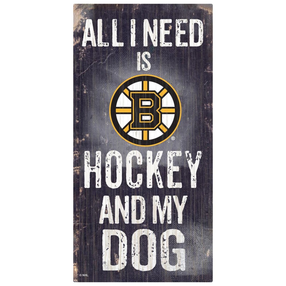 Boston Bruins Sign Wood 6X12 Hockey And Dog Design